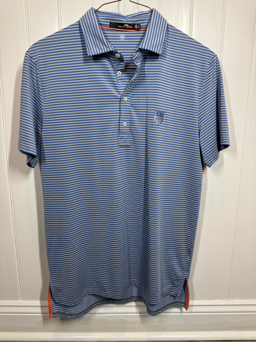 Ralph Lauren Light Blue & White Striped Golf Polo Shirt Mens SZ M
